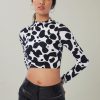 Women LITA Tops | Young & Fun Long Sleeve Crop Mock Top In Printed Rayon