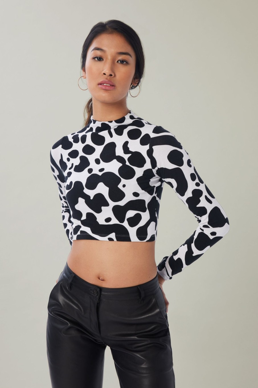 Women LITA Tops | Young & Fun Long Sleeve Crop Mock Top In Printed Rayon