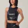 Women LITA Tops | Seamed Leather Front Tank