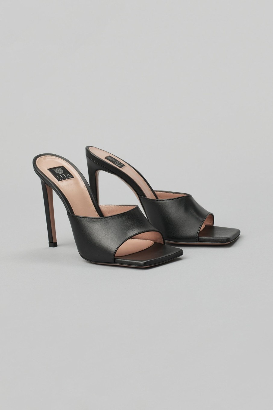 Women LITA | Solid Square Toe Slide Heel In Leather