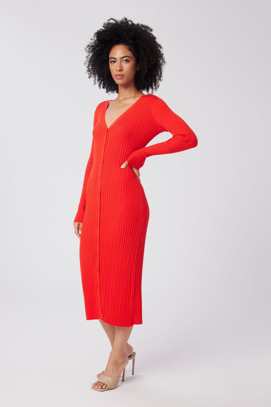 Women LITA Dresses | Icon Rib V Neck Cardigan Dress In Merino Wool