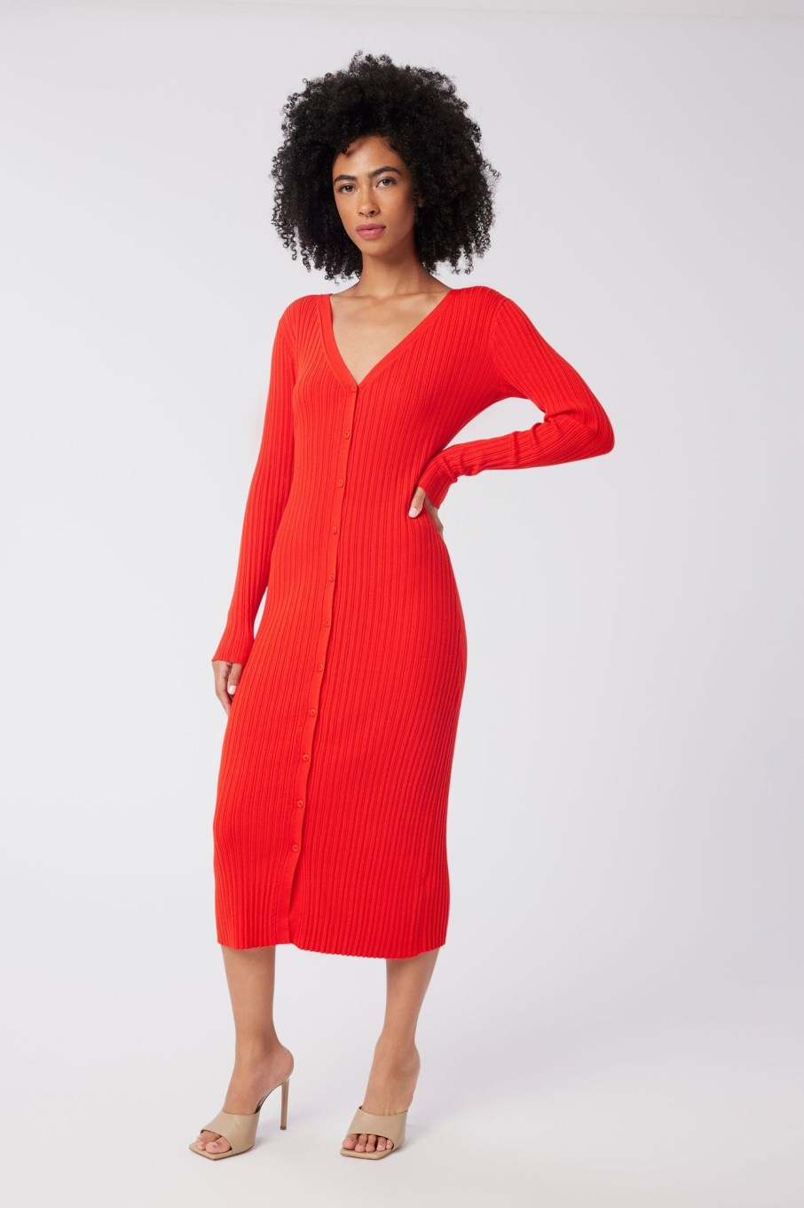 Women LITA Dresses | Icon Rib V Neck Cardigan Dress In Merino Wool